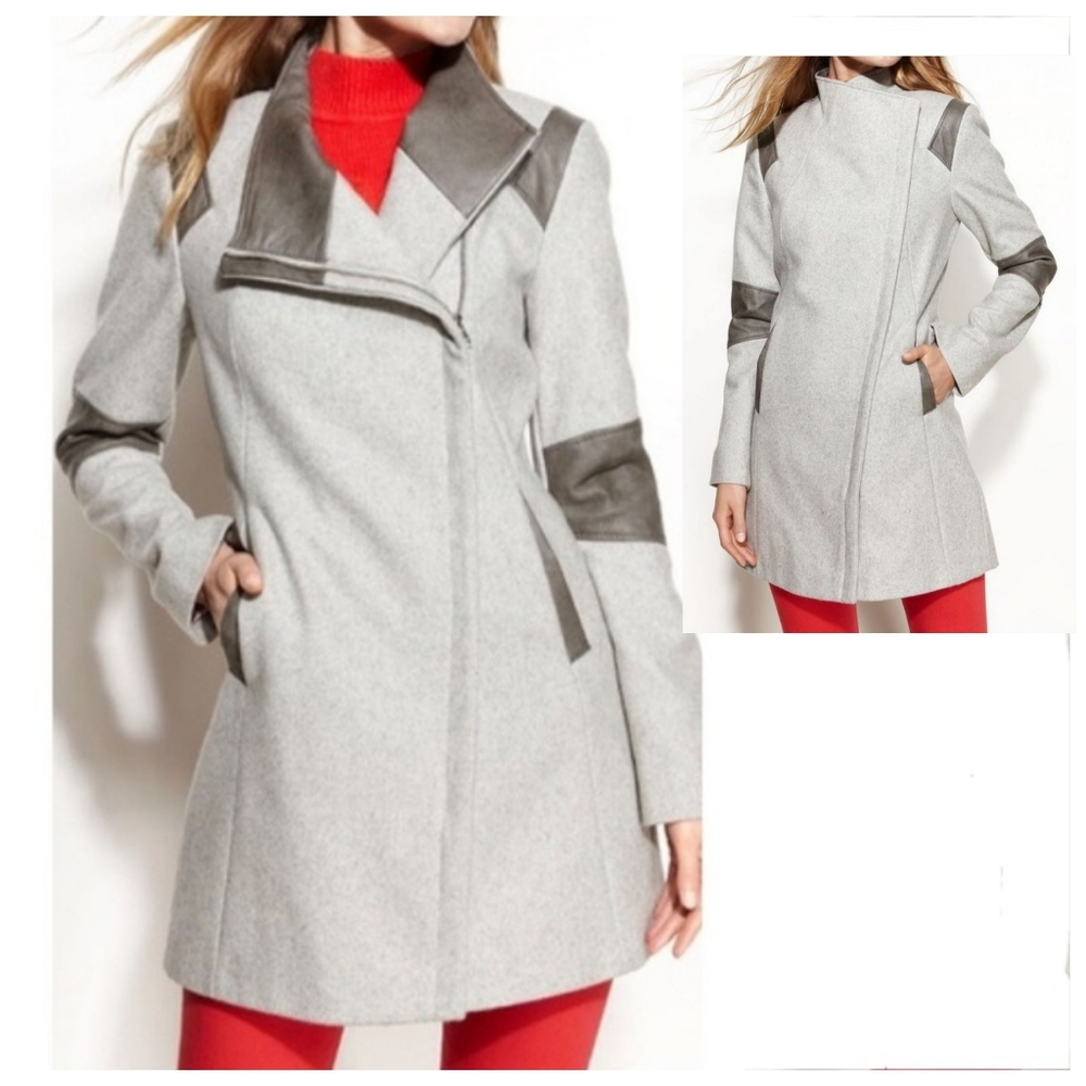 Calvin Klein Asymmetrical Wool & Leather Jacket